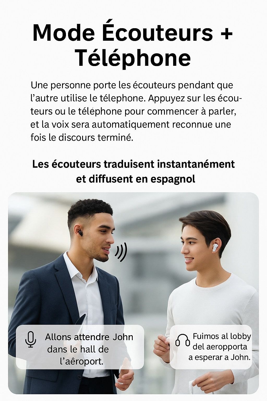 Écouteurs Traducteurs IA ~ Traduction en temps réel pour une communication mondiale fluide.