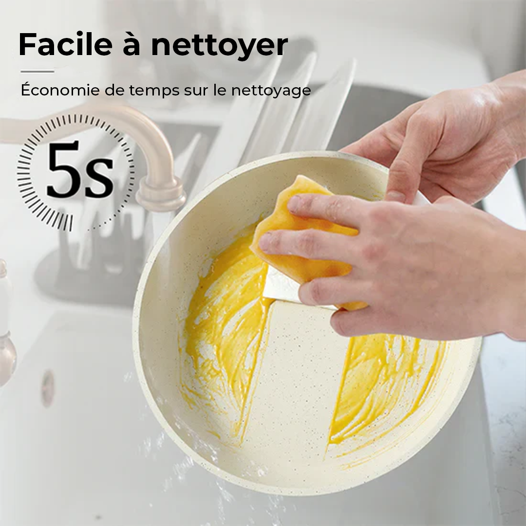 Batterie de cuisine antiadhésive 11 pièces avec poignées amovibles - Granite blanc