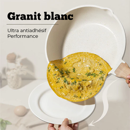 Batterie de Cuisine Antiadhésive 10 Pièces - Granite Blanc