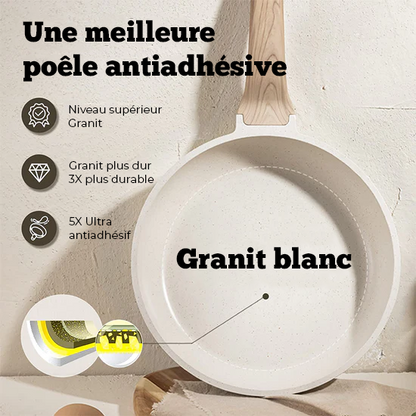 Batterie de Cuisine Antiadhésive 10 Pièces - Granite Blanc