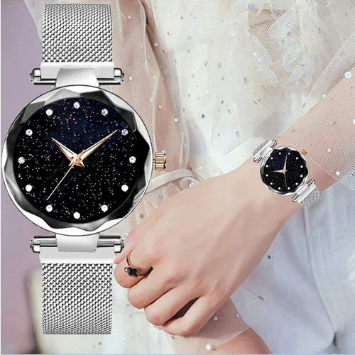 LuxMoon - Montre design en diamant avec bracelet en maille