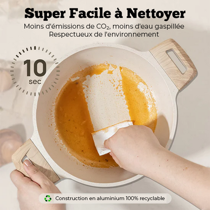 Batterie de Cuisine Antiadhésive 10 Pièces - Granite Blanc