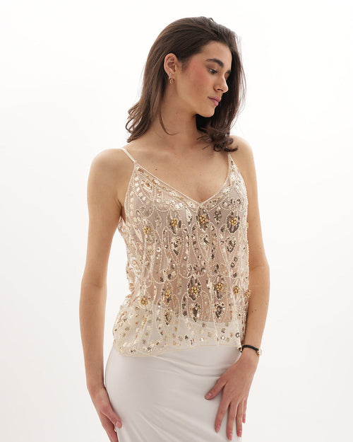 Top Orné Cristina – Crème