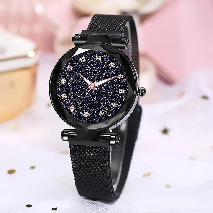 LuxMoon - Montre design en diamant avec bracelet en maille