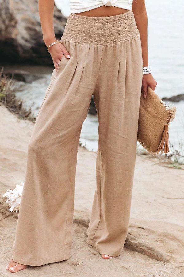 Luna | Pantalon en Lin et Coton à Taille Haute