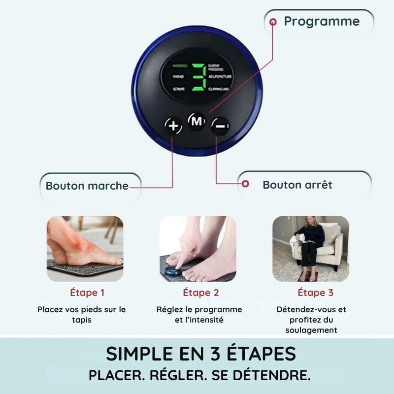 Tapis massant électrique EMS pour pieds gonflés & douloureux
