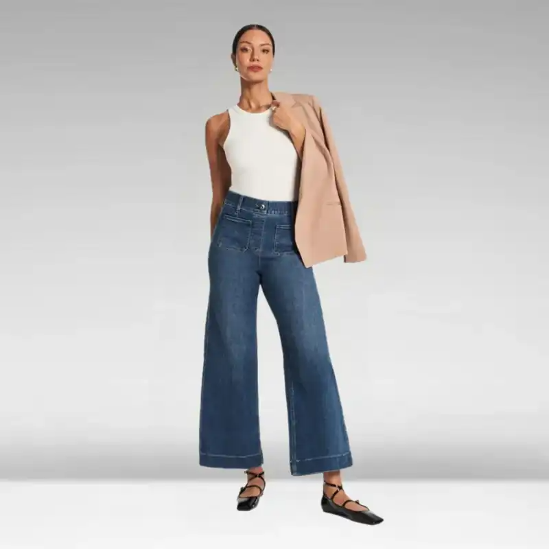 Tummy Control Cropped Wide-Leg Jeans