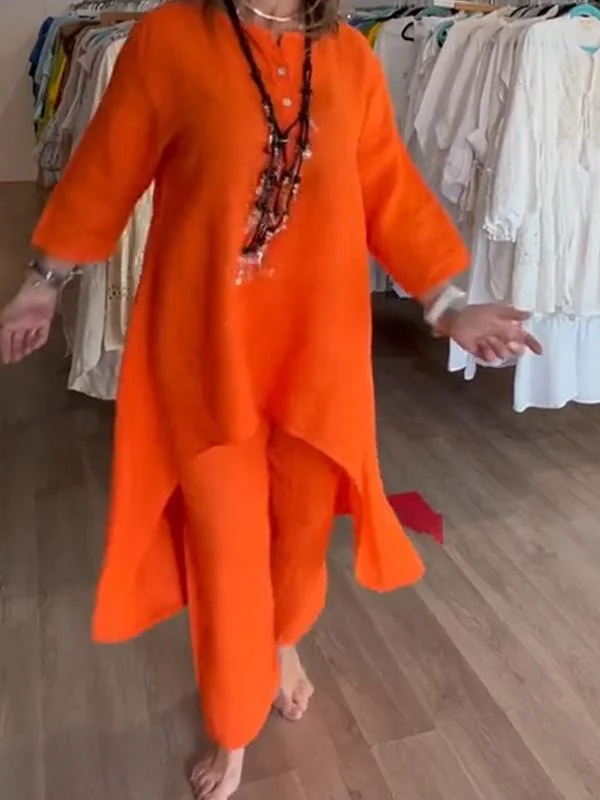 Ensemble décontracté pour femmes en lin uni