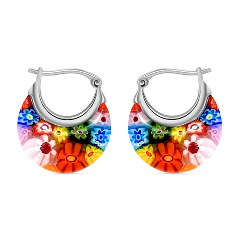 Boucles d'oreilles Huggie multicolores style Murano