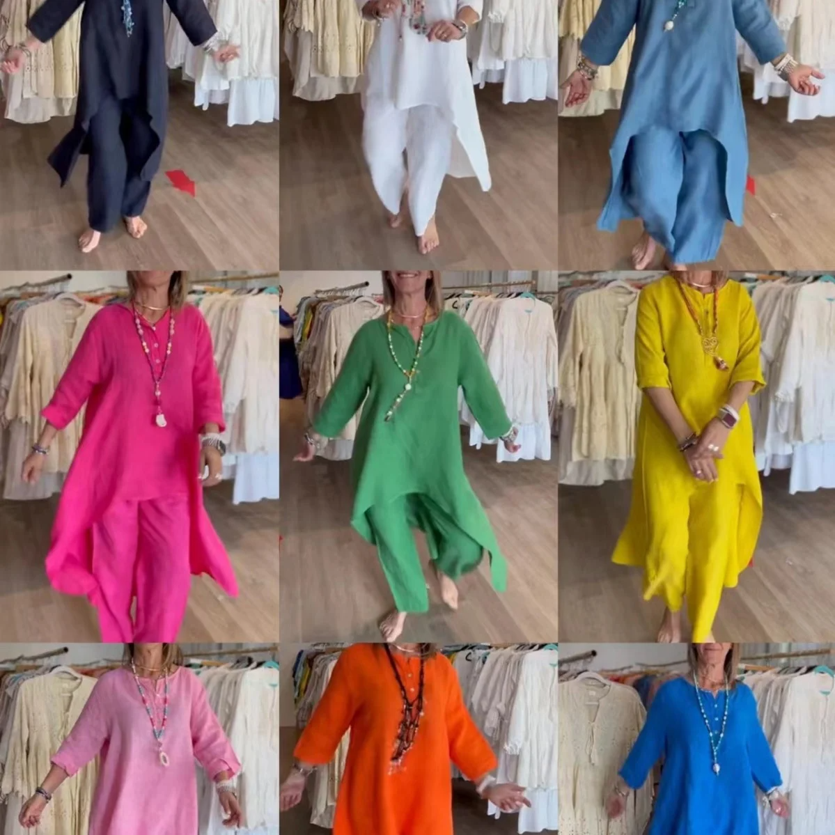 Ensemble décontracté pour femmes en lin uni