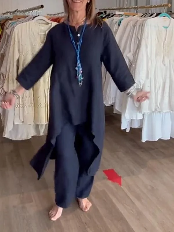 Ensemble décontracté pour femmes en lin uni