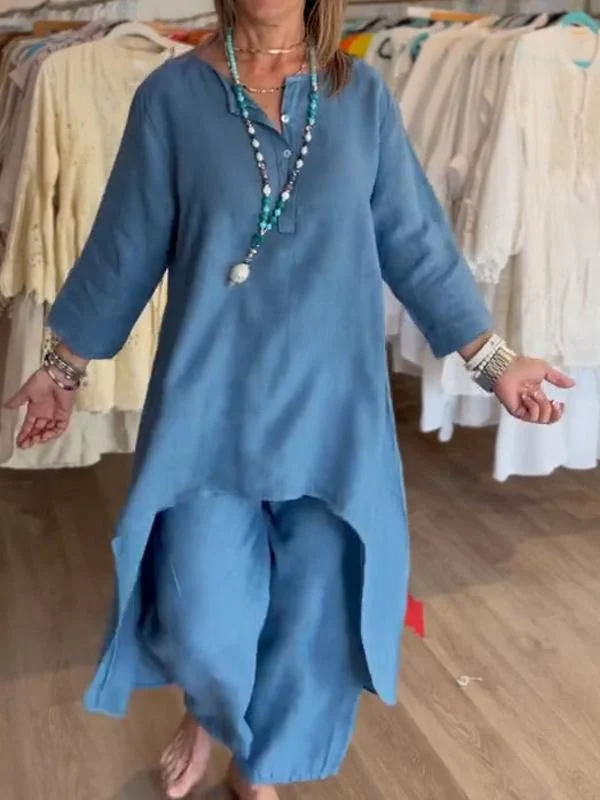 Ensemble décontracté pour femmes en lin uni